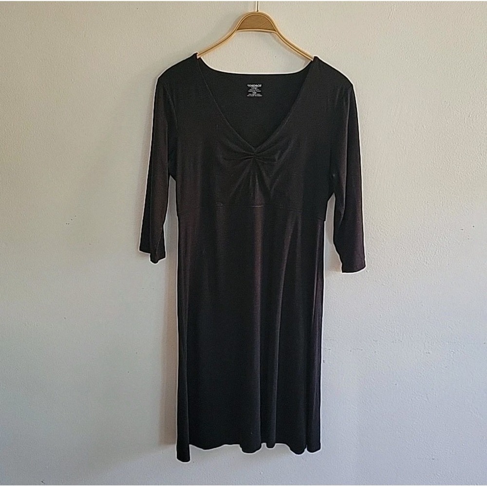 Toad And Co Rosalinda Dress Large Black Organic Cotton Blend 3/4 Sleeve Casual